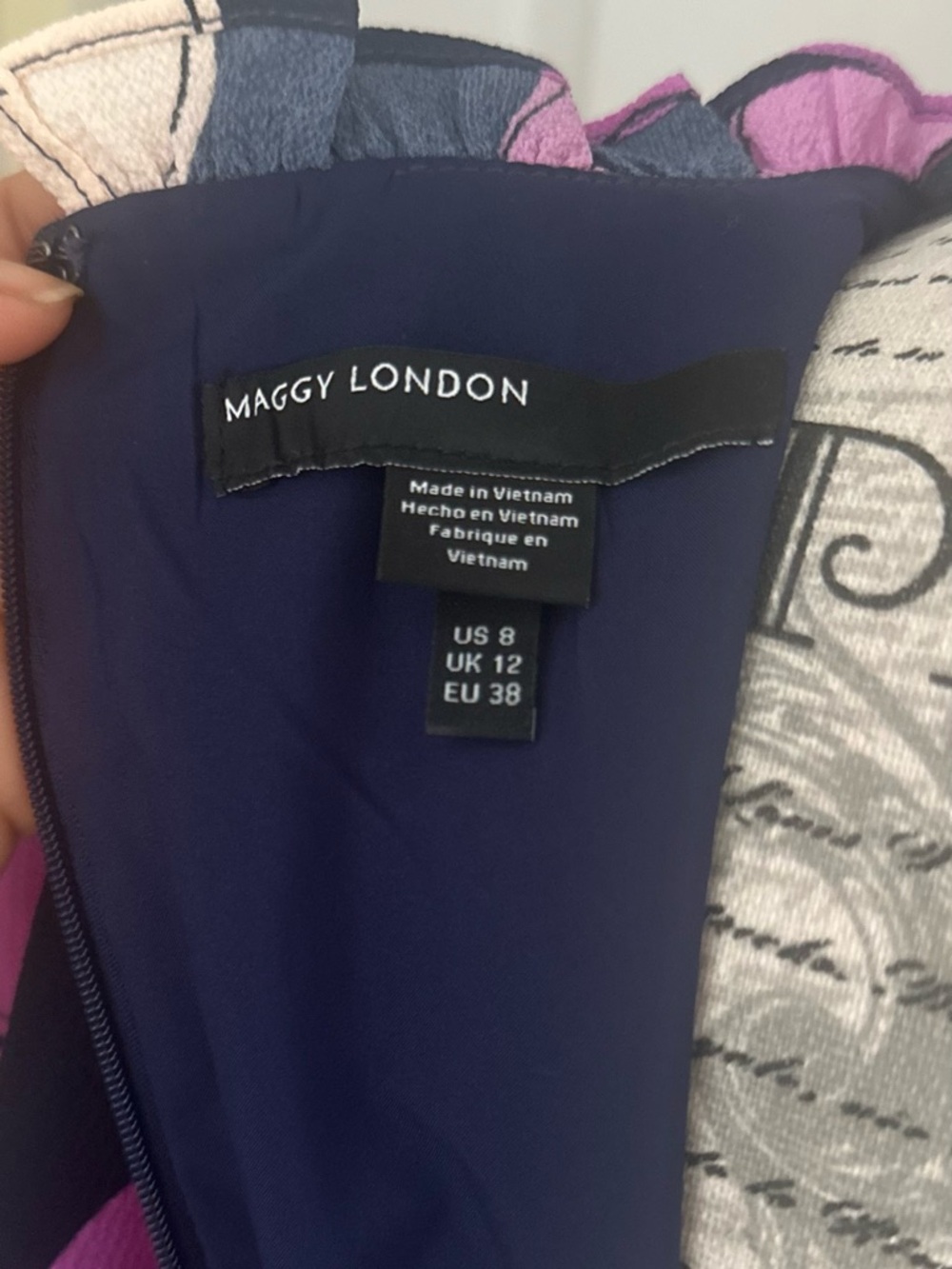 Maggy London Navy Maxi Dress with Pink & Purple Floral Print - Picture 8 of 8